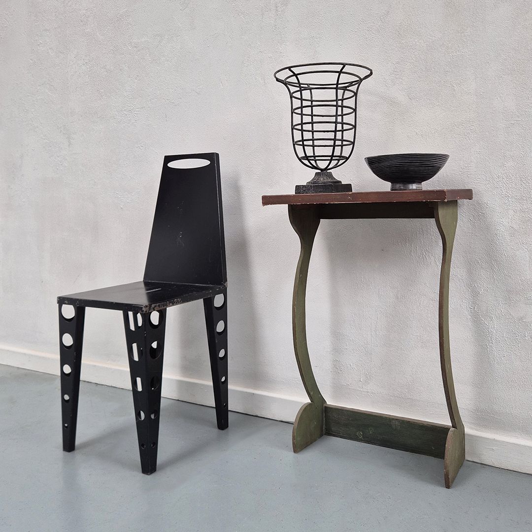 1980's Postmodern Metal Chairs: Artist Made Brutalist Mid Century Style