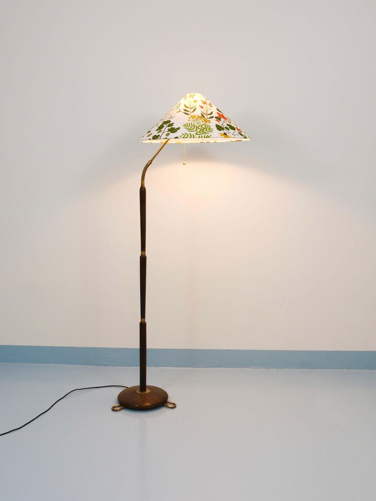 photo for sale 1940s Adjustable Walnut & Brass Floor Lamp, Rupert Nikoll Vienna, Austria, 1950s