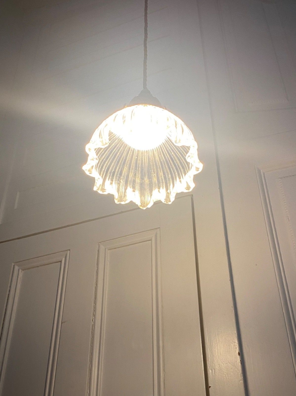 Vintage Holophane Prismatic Glass Pendant Ceiling Light. photo Lighting