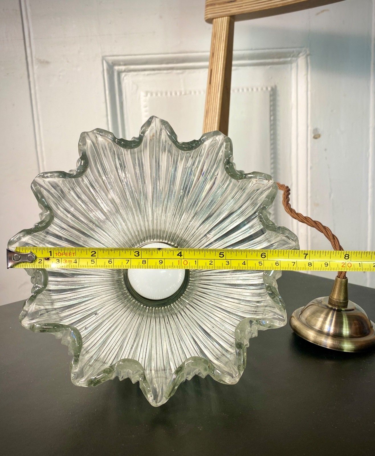 photo vinterior Vintage Holophane Prismatic Glass Pendant Ceiling Light.