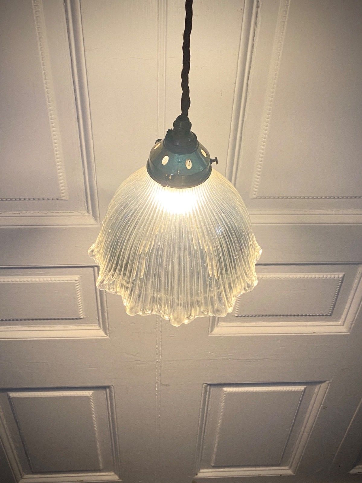 Vintage Holophane Prismatic Glass Pendant Ceiling Light. photo 180.0