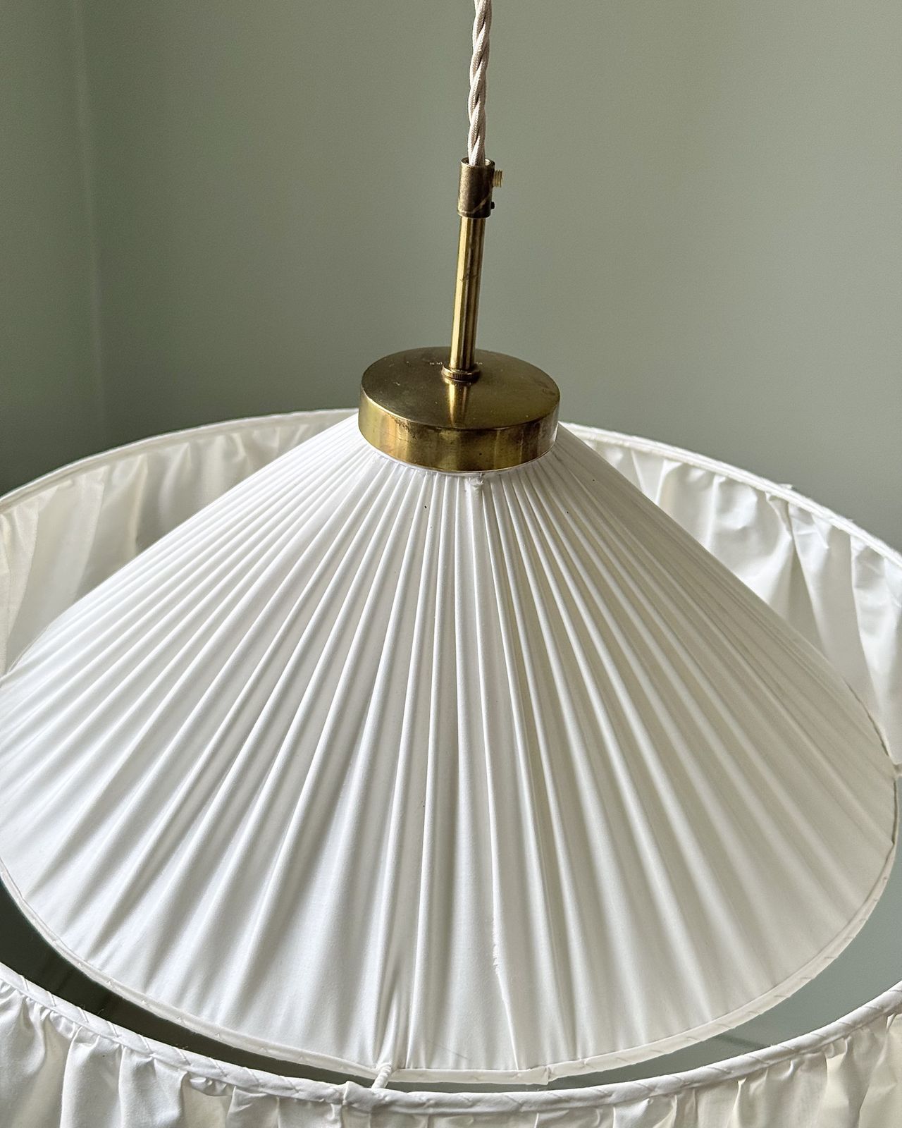 Josef Frank For Svenskt Tenn “Carl Larsson’s Lamp” Pleated Silk & Brass Pendant, Sweden Circa 1940s photo Lighting
