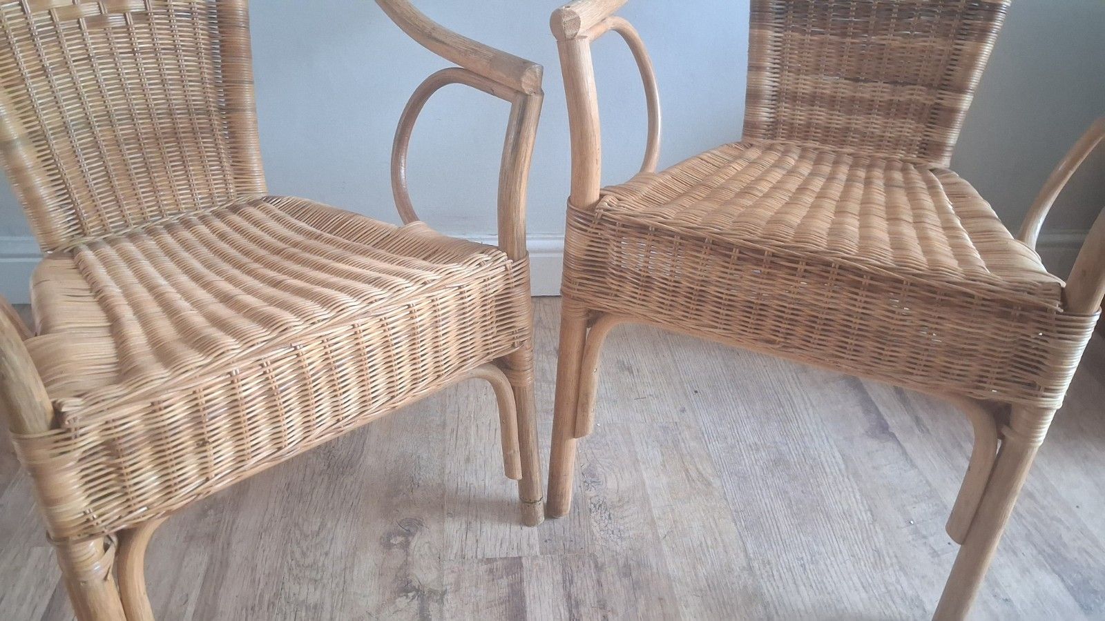 Pair Of 1980s Rattan Boho Mid Century Bentwood Armchairs photo Furniture