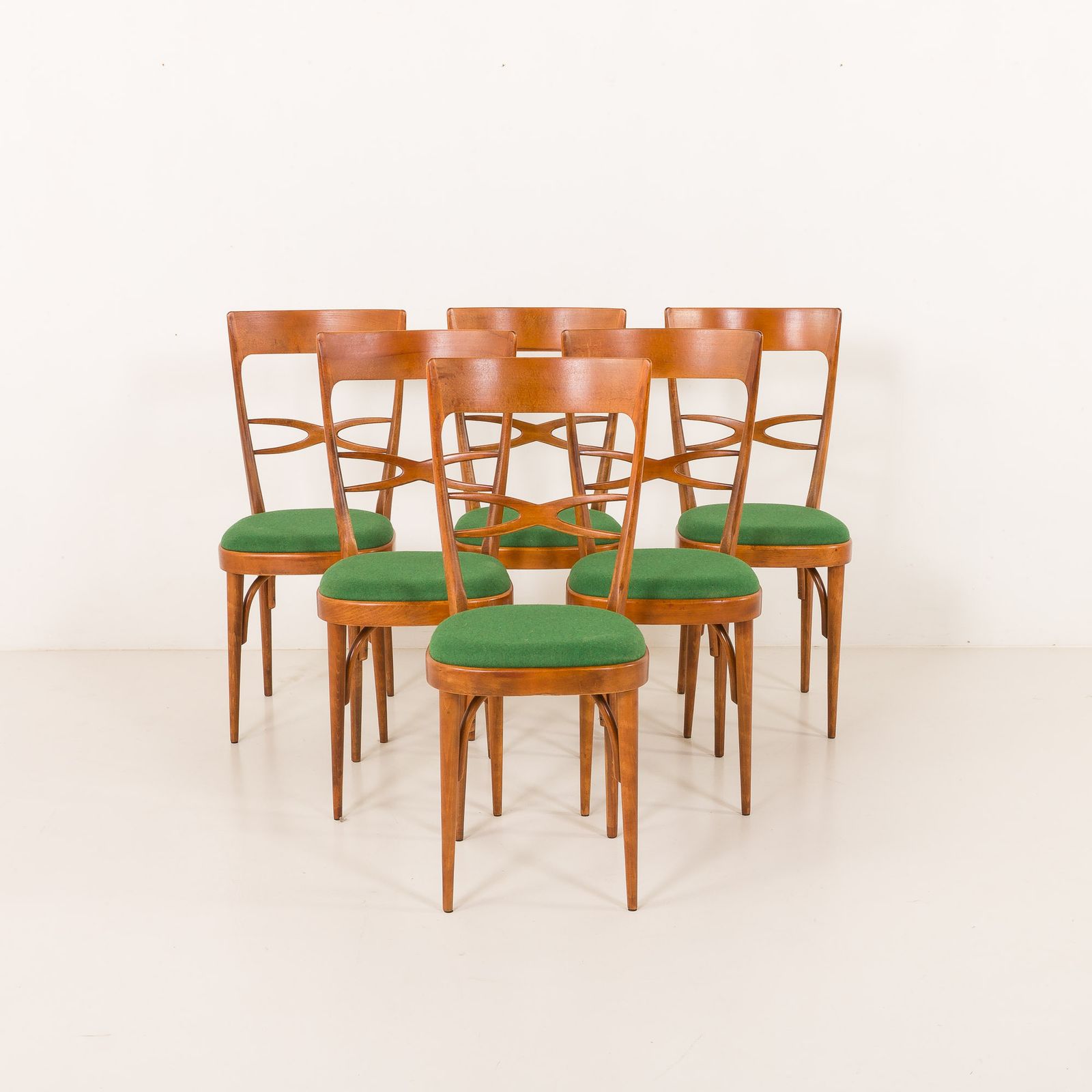 Italian Mid Century Chairs In Walnut And Wool In The Style Of Carlo Di Carli, 1950s photo furniture