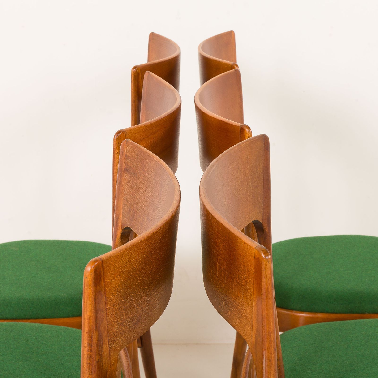 Italian Mid Century Chairs In Walnut And Wool In The Style Of Carlo Di Carli, 1950s photo 1477.0