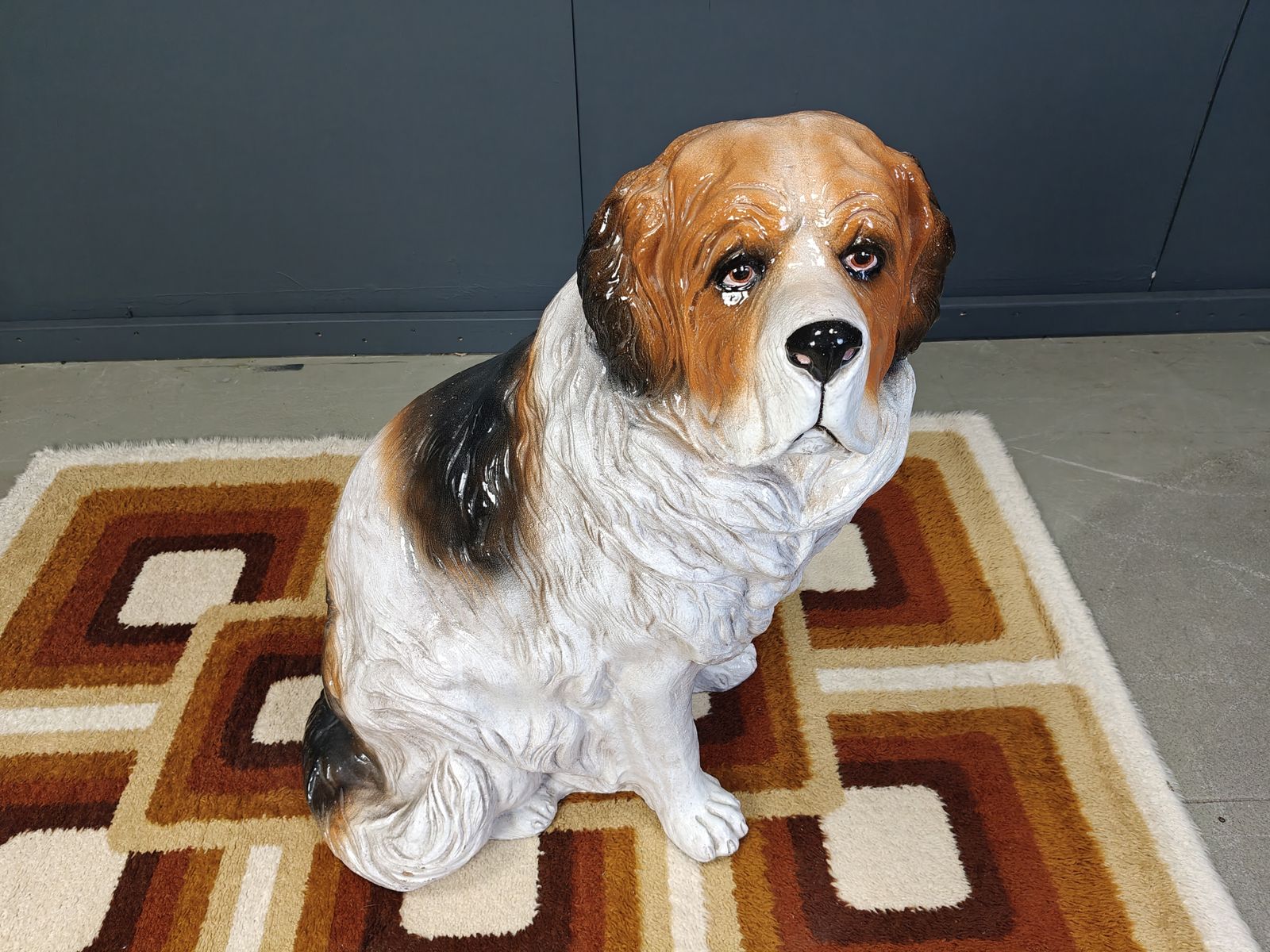 Life Sized Vintage Glazed Terracotta St Bernard Dog Sculpture, 1960s photo buy