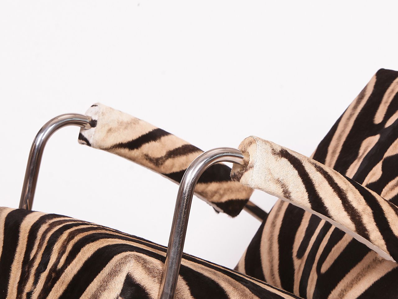 Furniture Rare Tubular Steel Loungechair Zebra Hide By Fa. Hynek Gottwald, 1930s photo