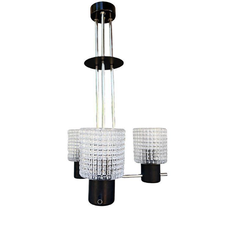 Elektroinstala Jílové Pendant Lamp, Czechoslovakia, 1970s, Embossed Glass, Modernism
