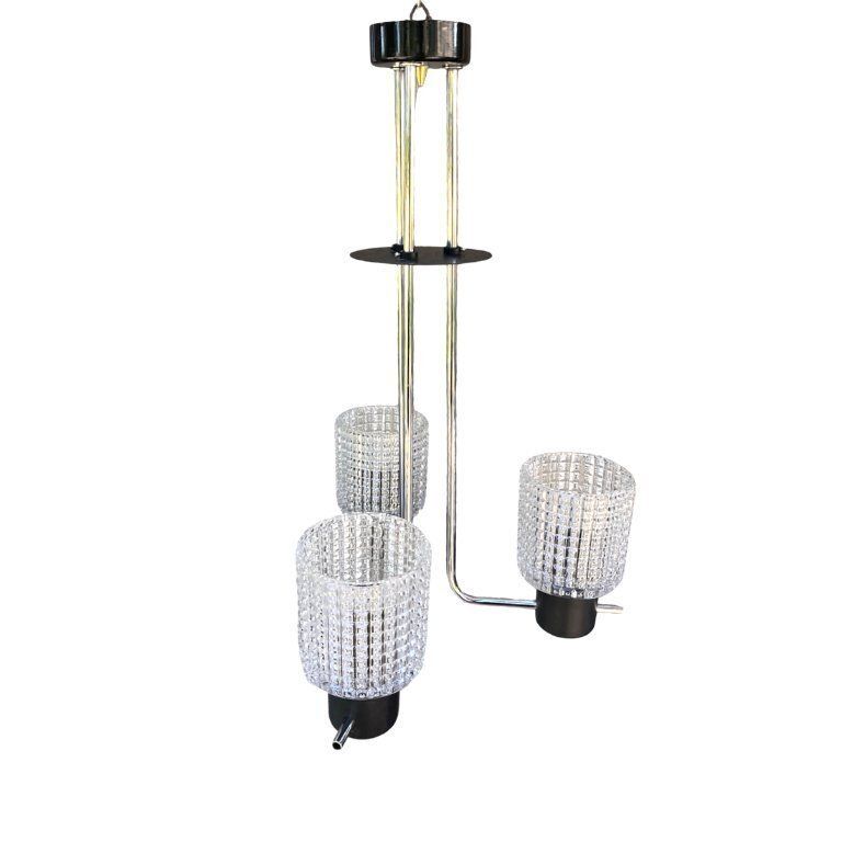 Elektroinstala Jílové Pendant Lamp, Czechoslovakia, 1970s, Embossed Glass, Modernism photo Lighting