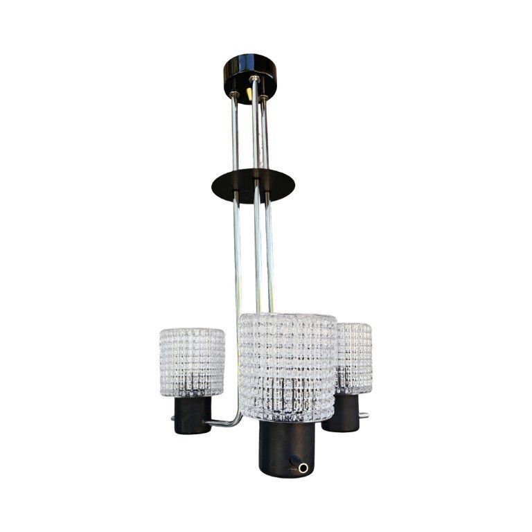 Elektroinstala Jílové Pendant Lamp, Czechoslovakia, 1970s, Embossed Glass, Modernism photo buy