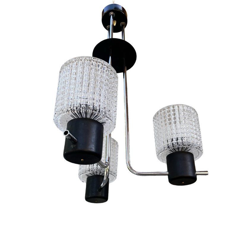 photo vinterior Elektroinstala Jílové Pendant Lamp, Czechoslovakia, 1970s, Embossed Glass, Modernism
