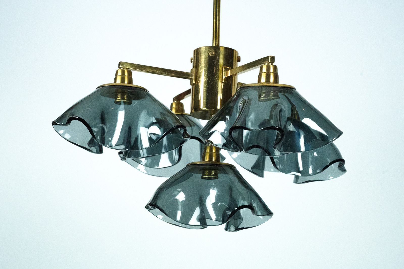 Italian Five Arm Chandelier In Smoked Vistosi Glass And Brass, 1970s photo furniture
