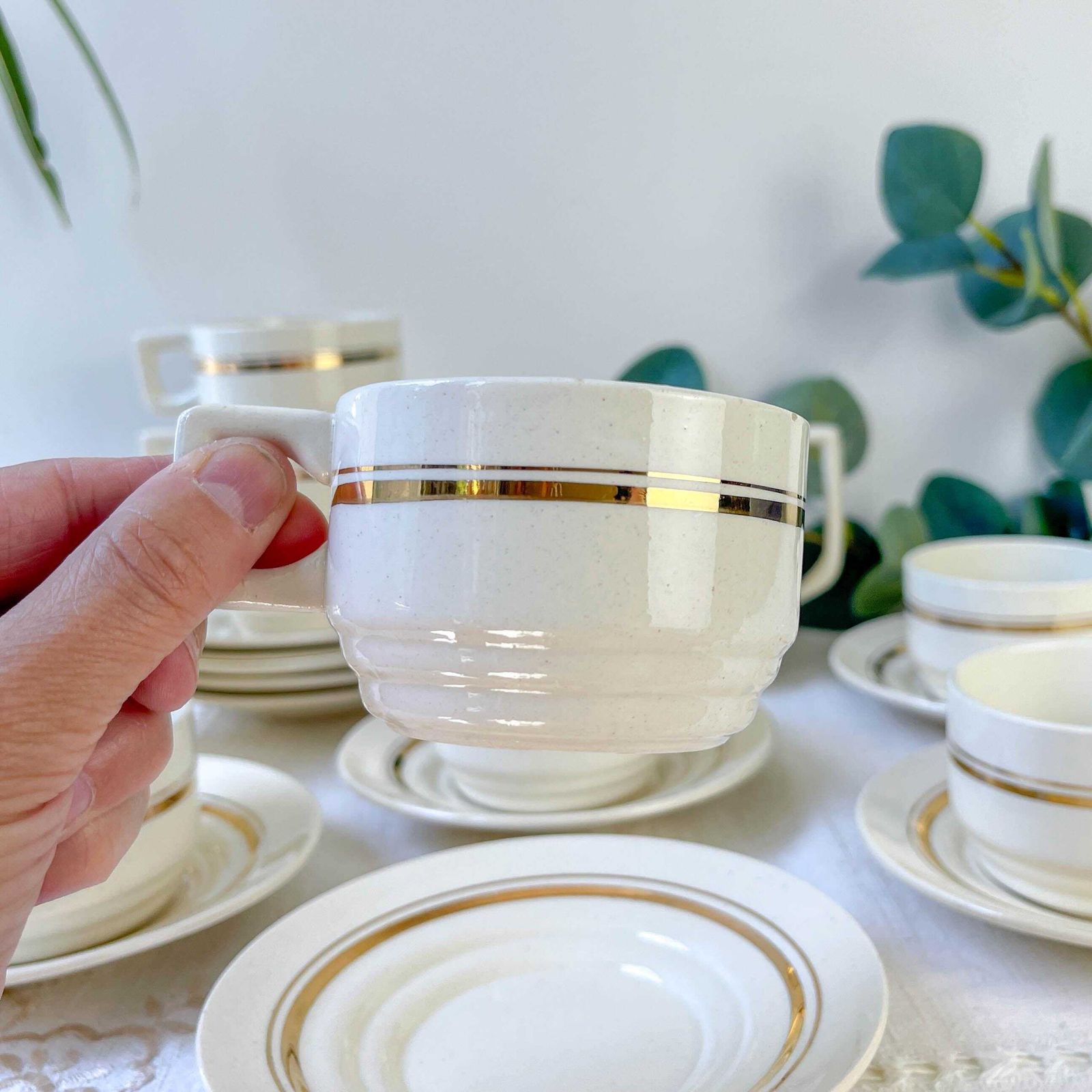 St Amand 10 Person Coffee Service – Vintage White And Gold Porcelain photo for sale