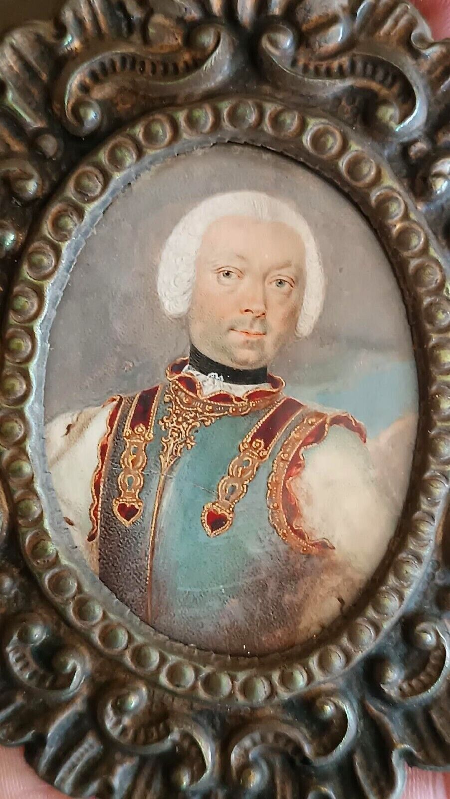 Miniature Oil Painting Noble Portrait 18th Century Italy Silver Frame photo furniture