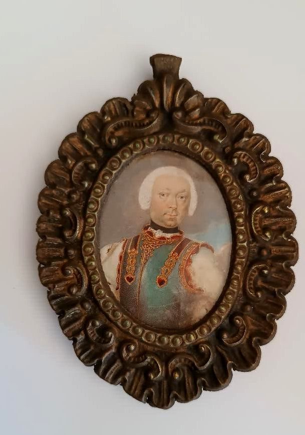 photo furniture Miniature Oil Painting Noble Portrait 18th Century Italy Silver Frame