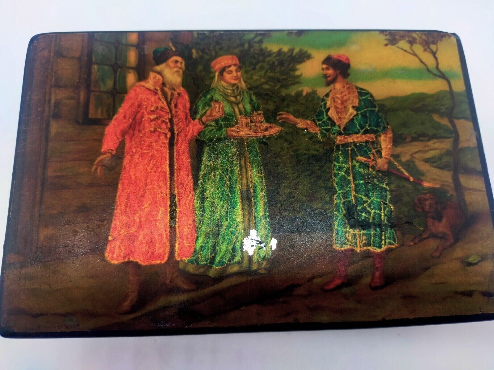 Painted Box Historical Scene Russia Moscow 19th Century photo for sale