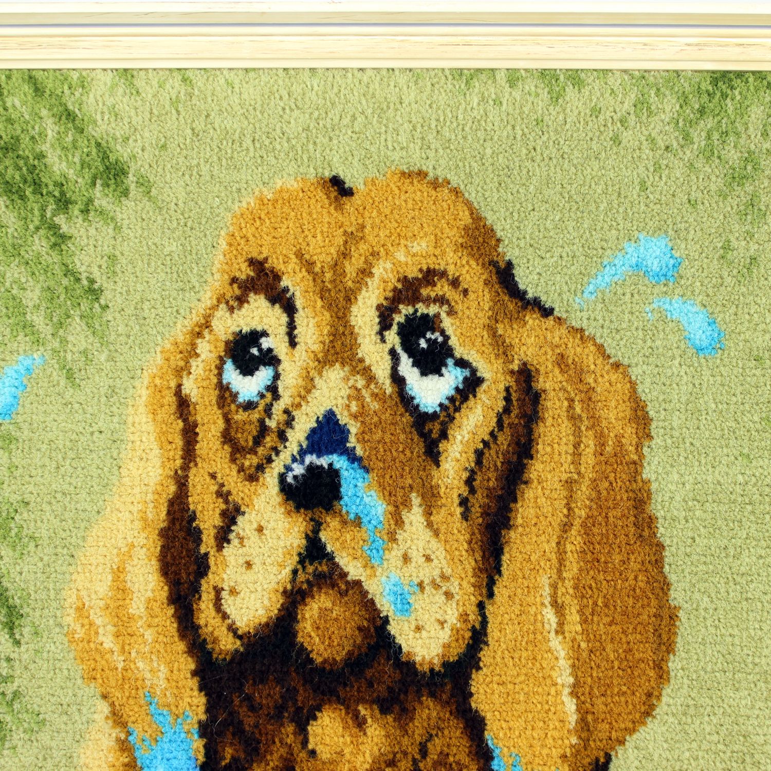 Large Vintage Tapestry Of Cartoon Dog In Frame, Czechoslovakia 1970s photo vinterior