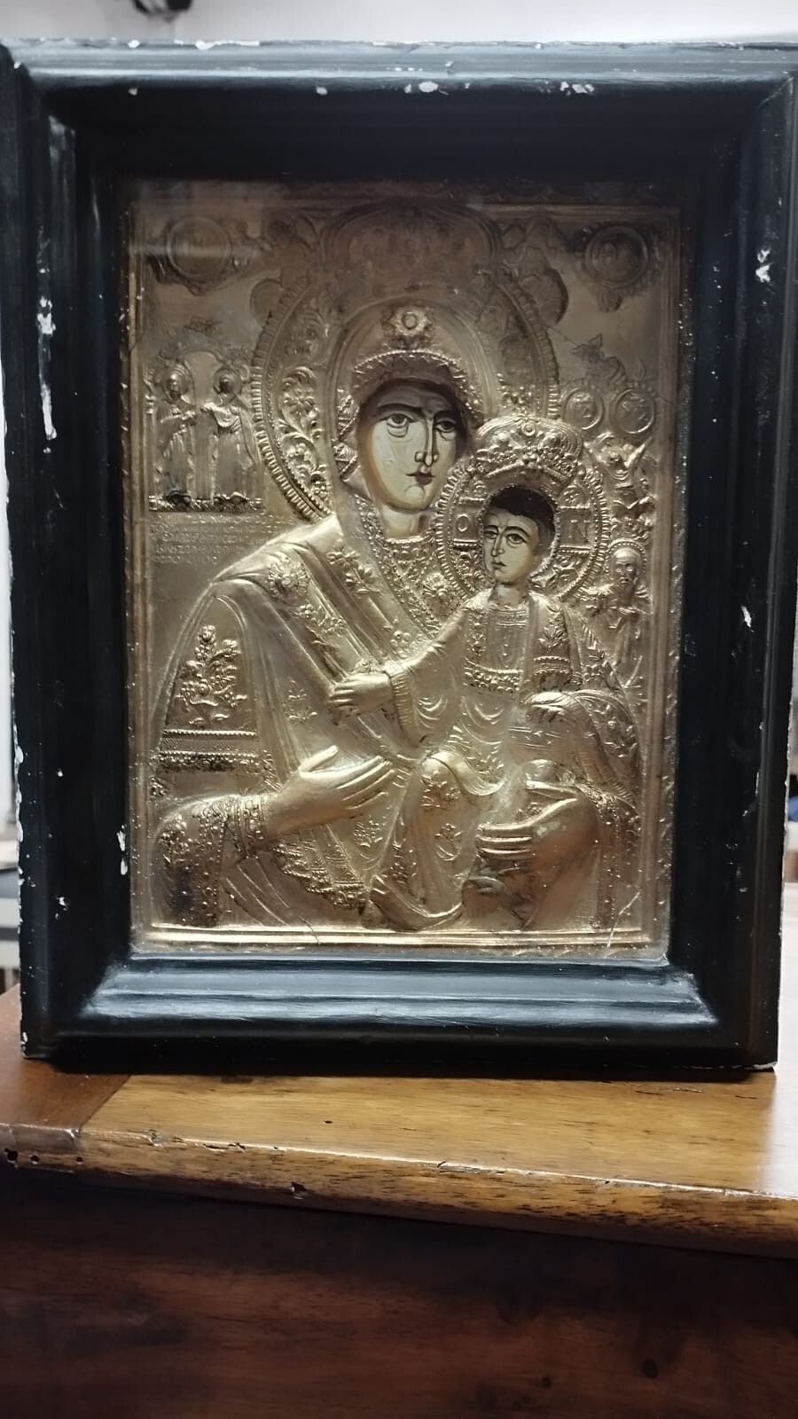 Russian Painted Icon Golden Frame 20th Century Sacred Art photo furniture
