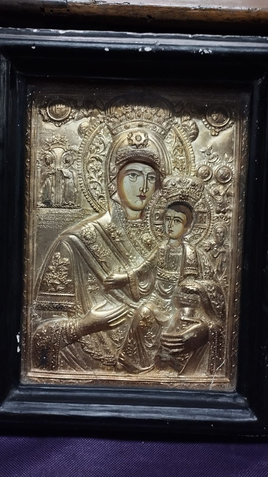 Russian Painted Icon Golden Frame 20th Century Sacred Art photo 150.0