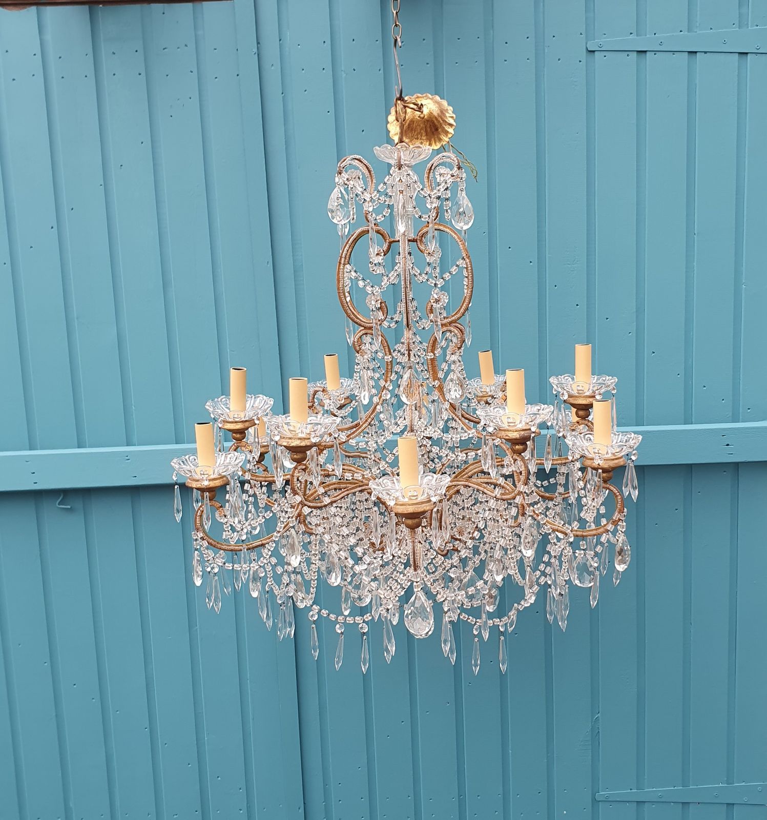 Large Impressivlarge Impressive Chandelier 12 With Gilt Arms Decorated In Cut Glass Cryste Chandelier 12 With Gilt Arms Decorated In Cut Glass Crystal
