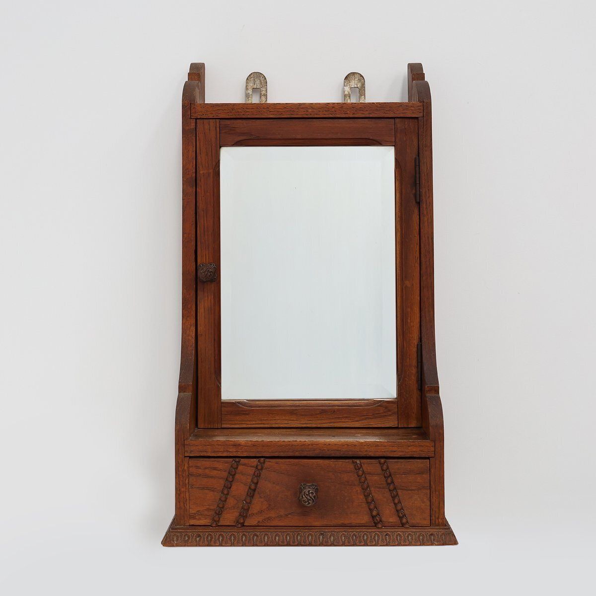 Art Deco Wooden Shaving Cabinet With Beveled Mirror, France, 1920s