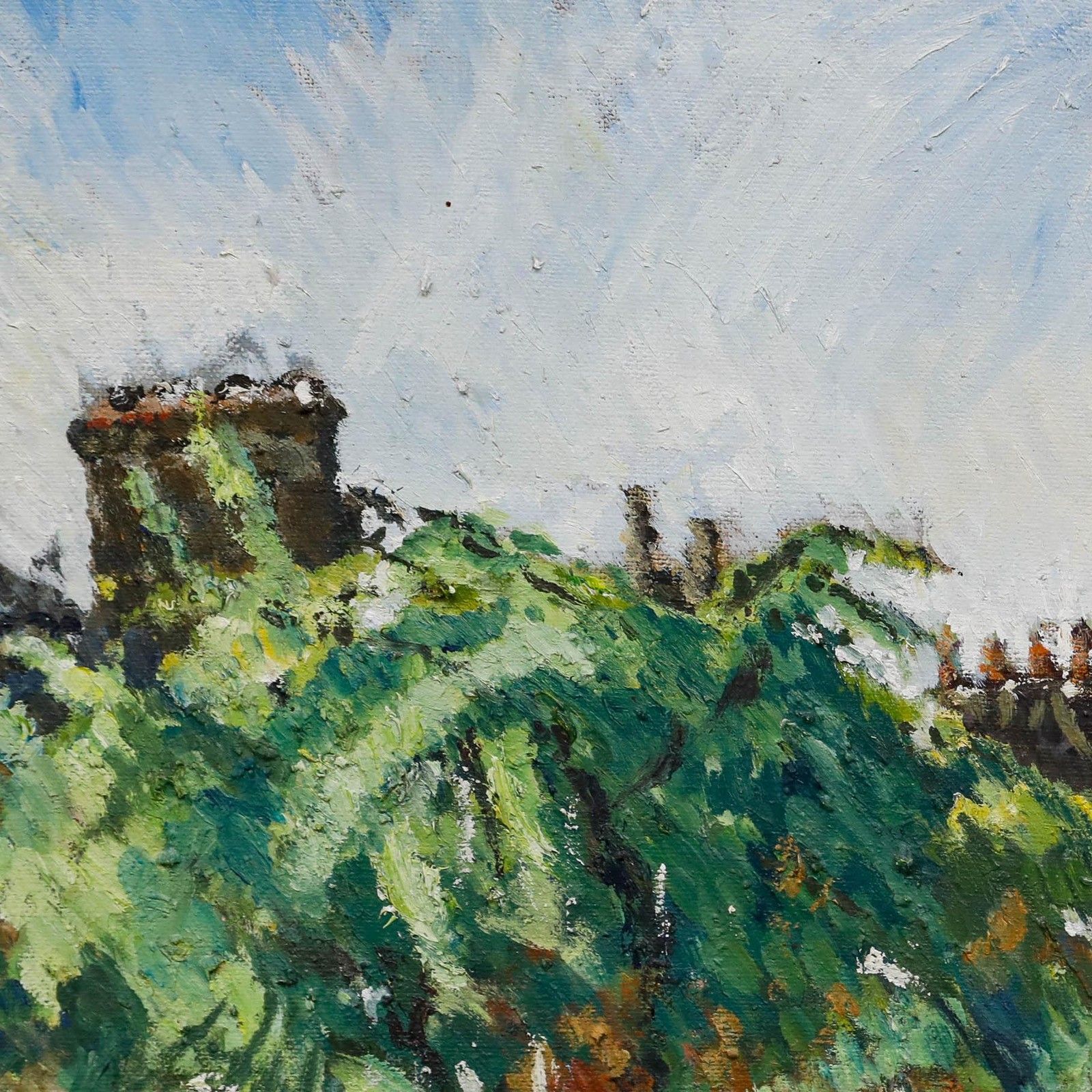 Mark Ford Impasto 20th Century Oil, Chimneys And Trees photo Art
