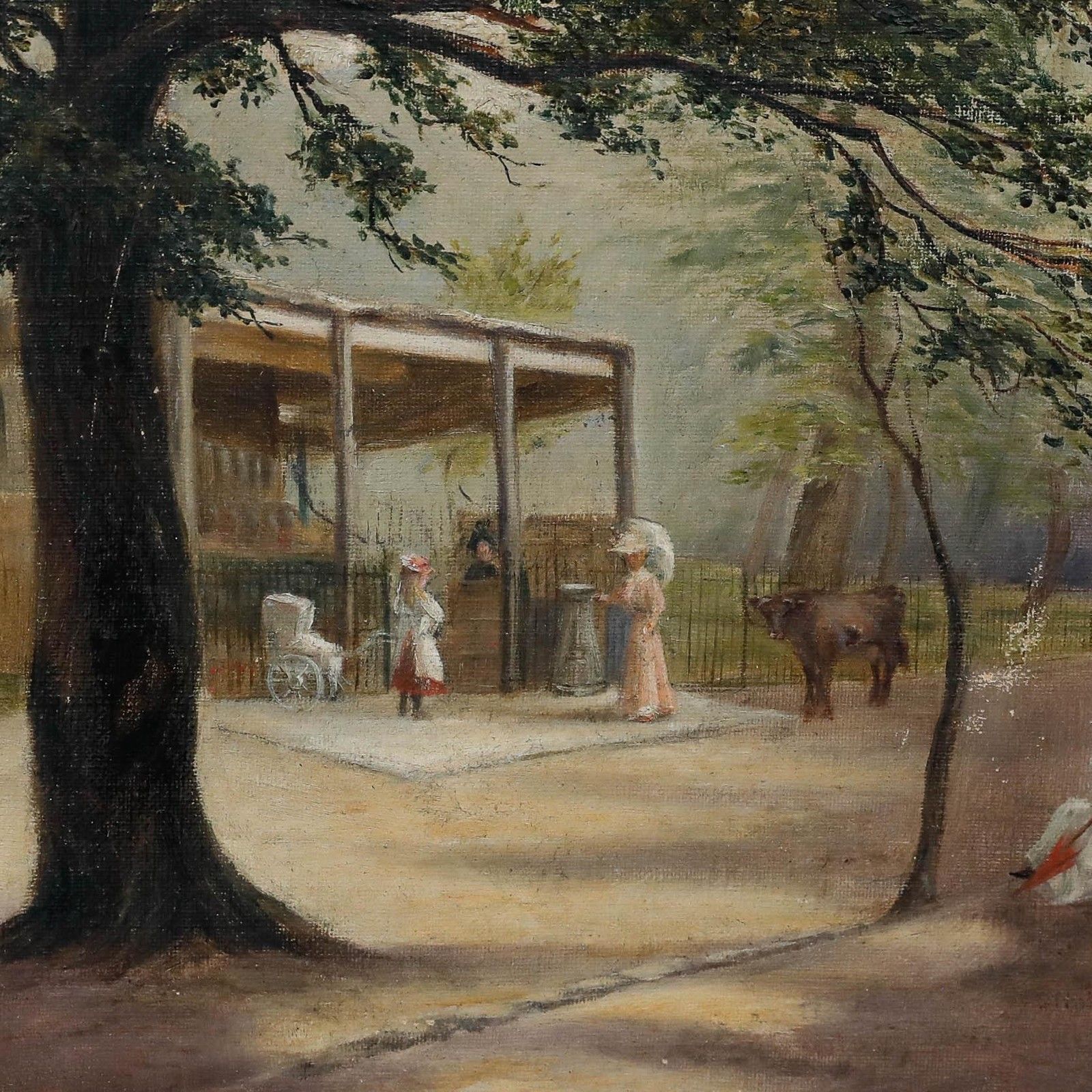 Framed Late 19th Century Oil A Stroll In The Park photo Art