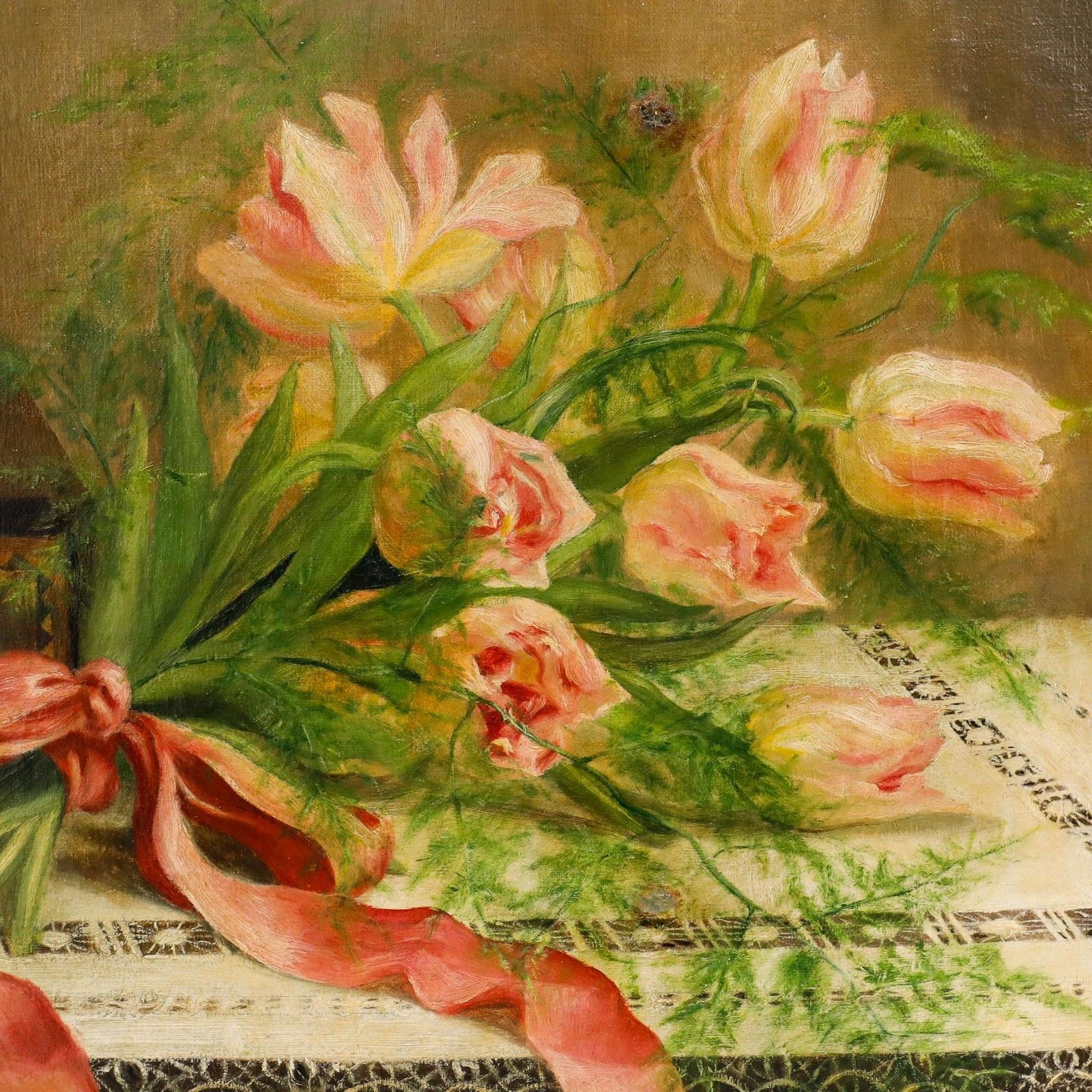 Ida Cooper Framed 1910 Oil, Still Life With Tulips photo Art