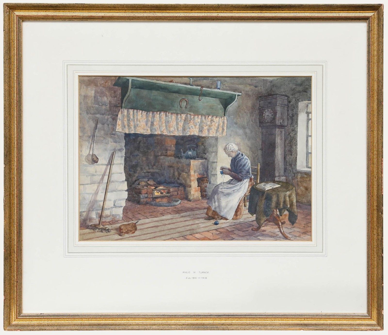 Maud Mary Turner (1862 1947) Watercolour, Knitting By The Fireside