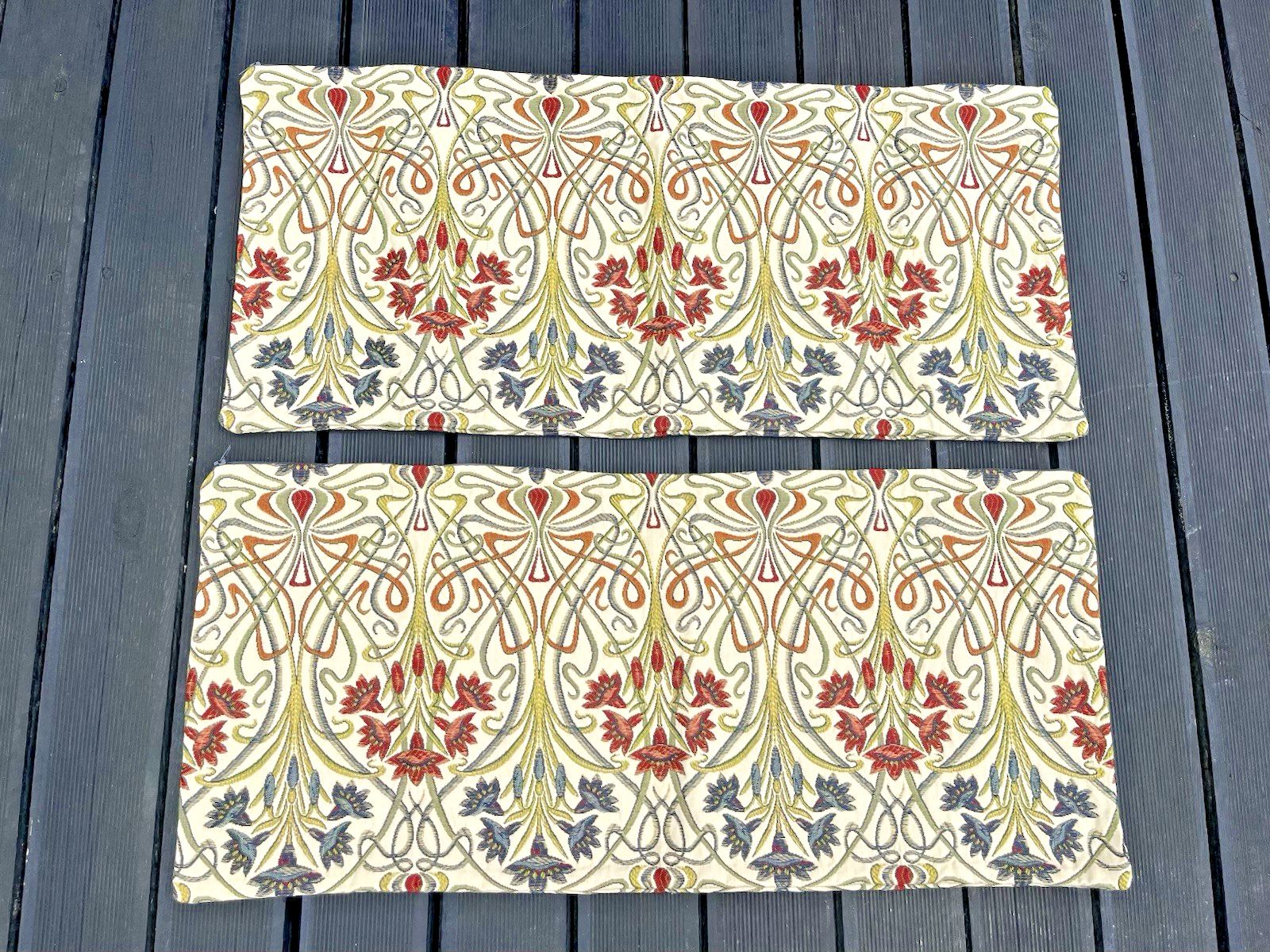 2 Tiffany Jewel Art Nouveau Style Artisan Bolster Cushion Covers Bench Bed Sofa