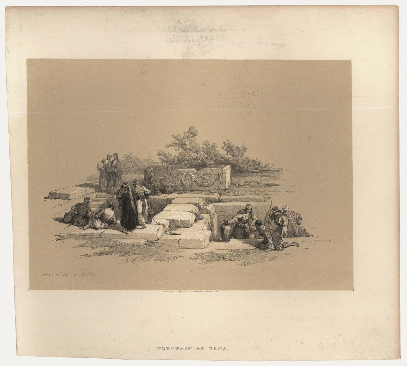 Louis Haghe After David Roberts 19th Century Lithograph, Fountain Of Cana