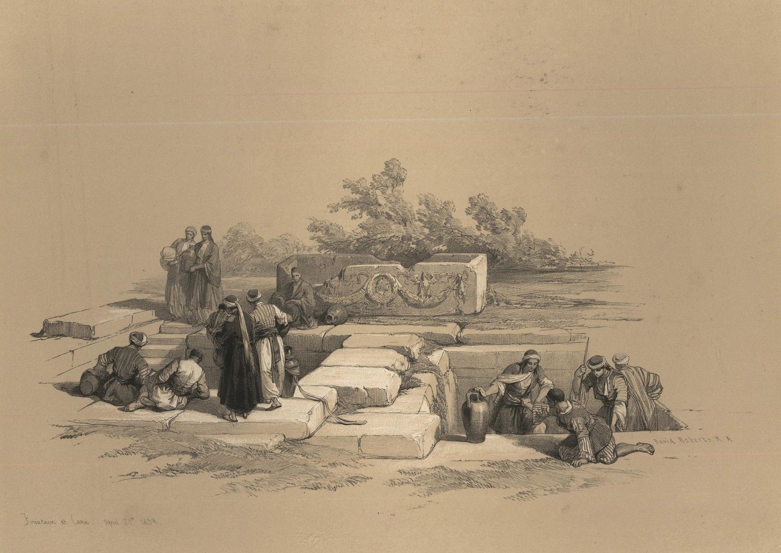 Louis Haghe After David Roberts 19th Century Lithograph, Fountain Of Cana photo furniture