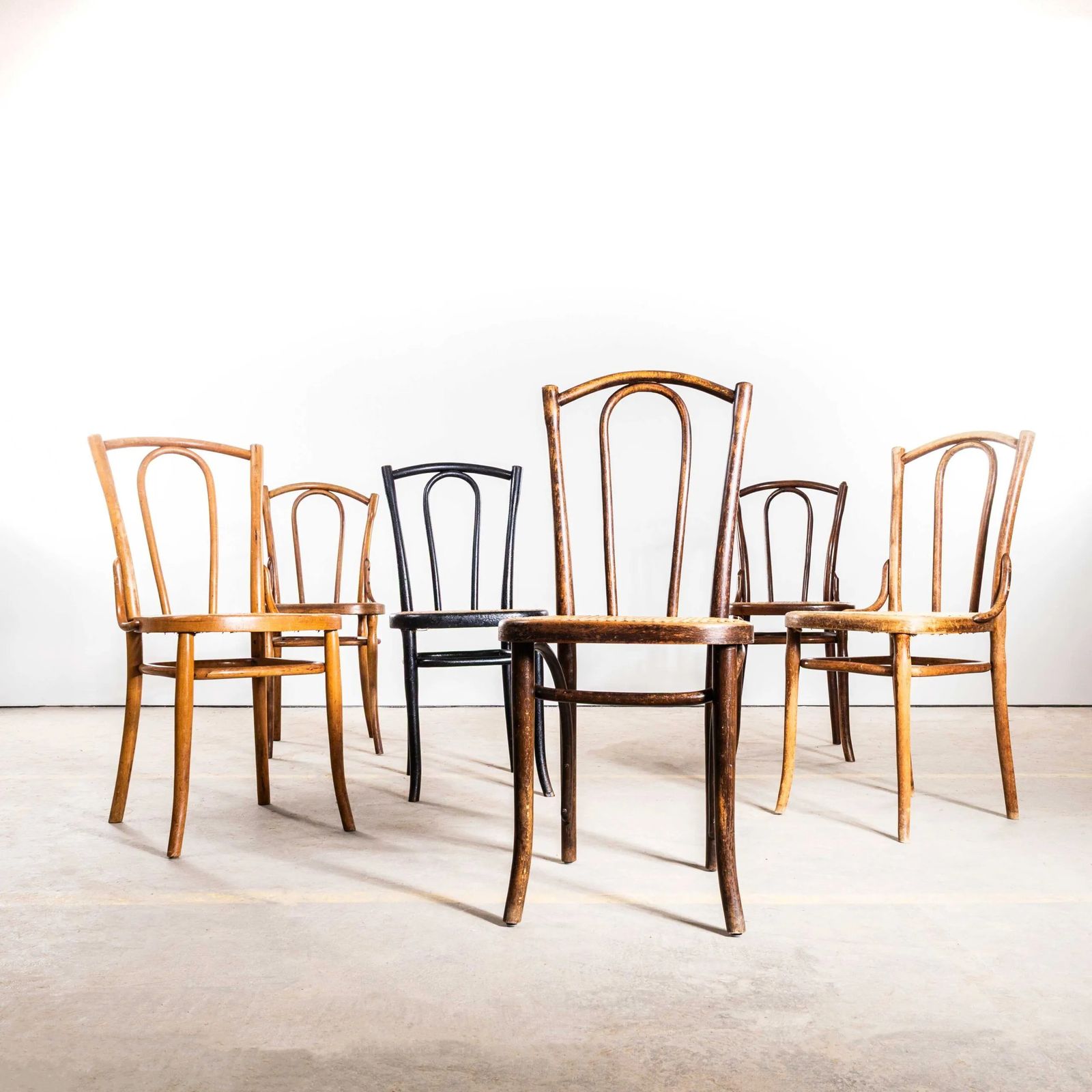 1930's French Single Hoop Back Cane Seat Dining Chairs   Set Of Six