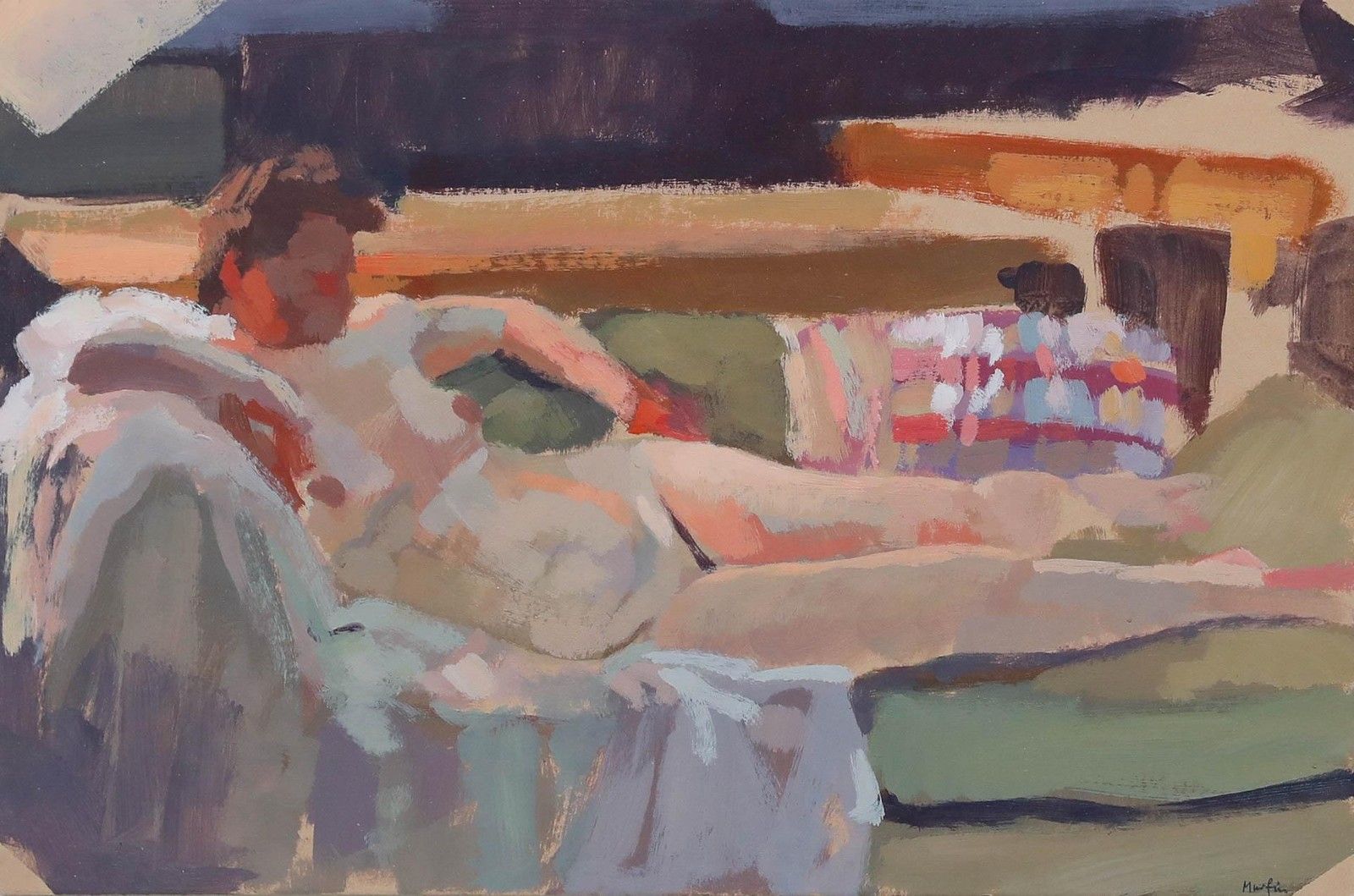 Michael Murfin (B.1954) English School 20th Century Acrylic, Reclining Nude photo furniture