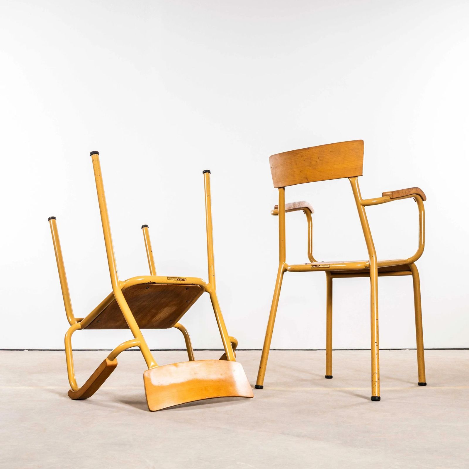 1950’s French Mustard Stella Armchairs – Pair photo for sale