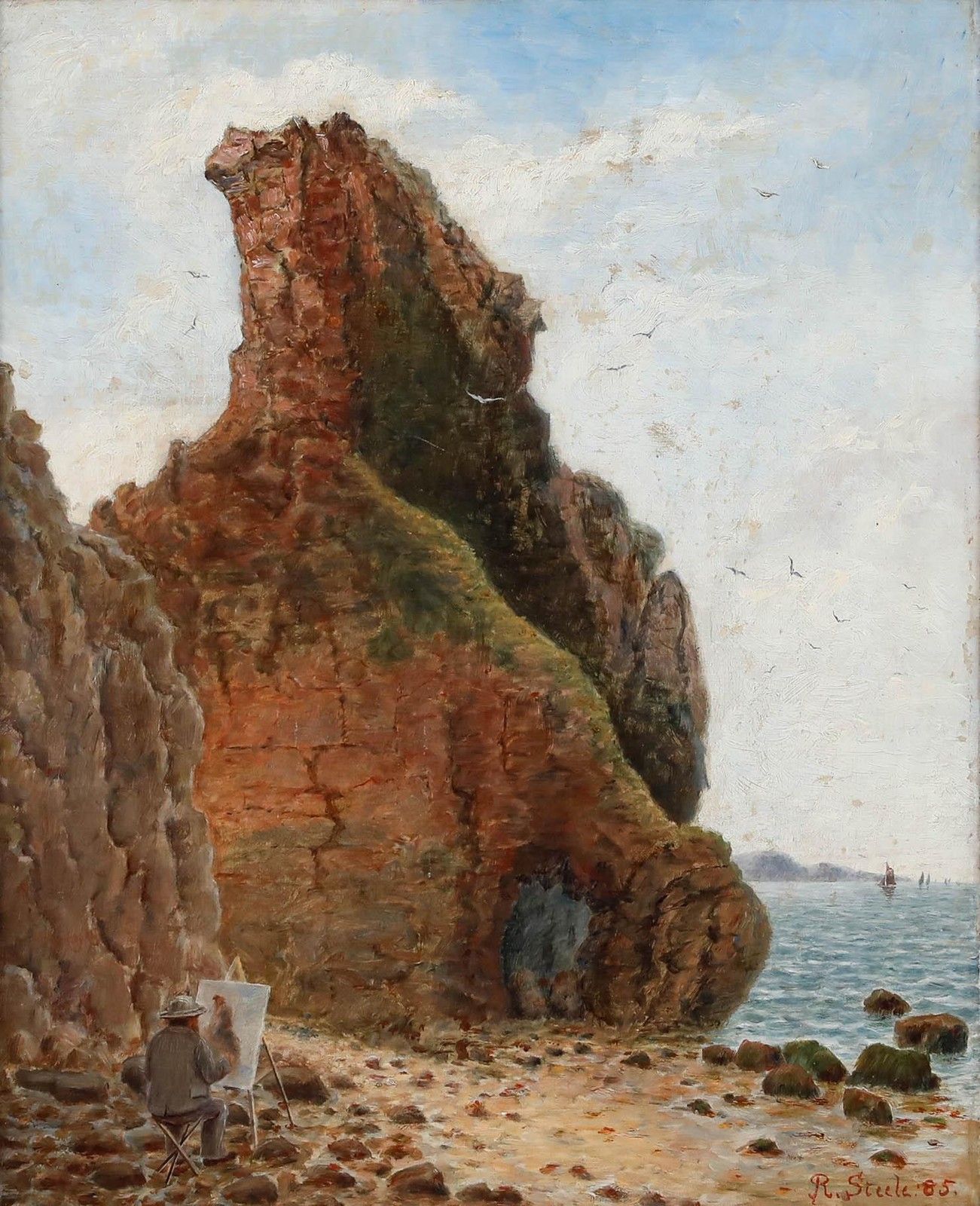 R. Steele Framed Late 19th Century Oil, Artist Amongst The Cliffs photo furniture
