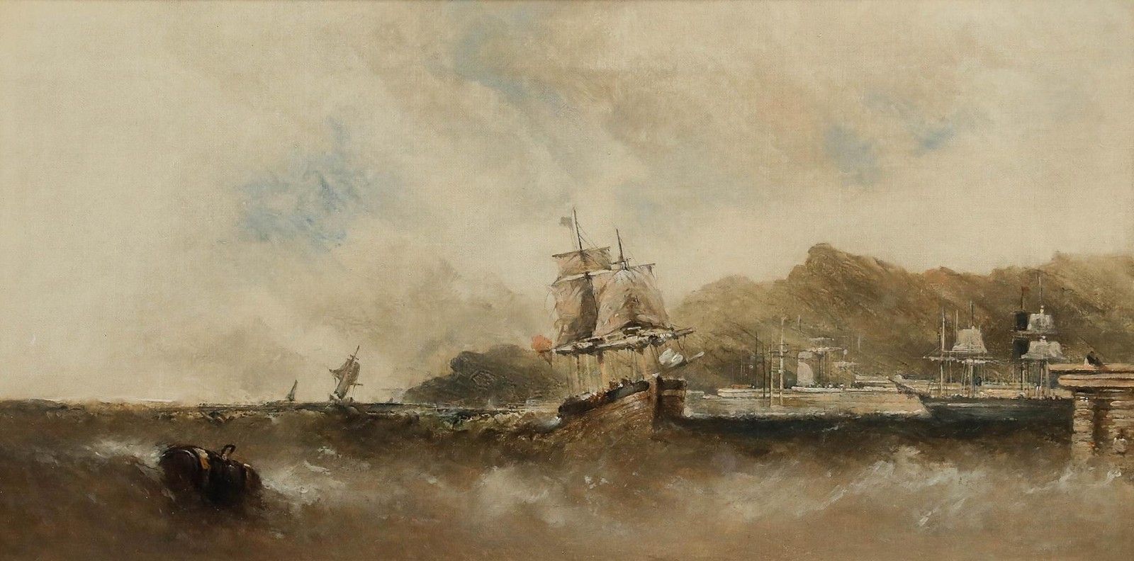 Attrib. William Mcalpine 19th Century Oil, Sailing In Choppy Waters photo furniture
