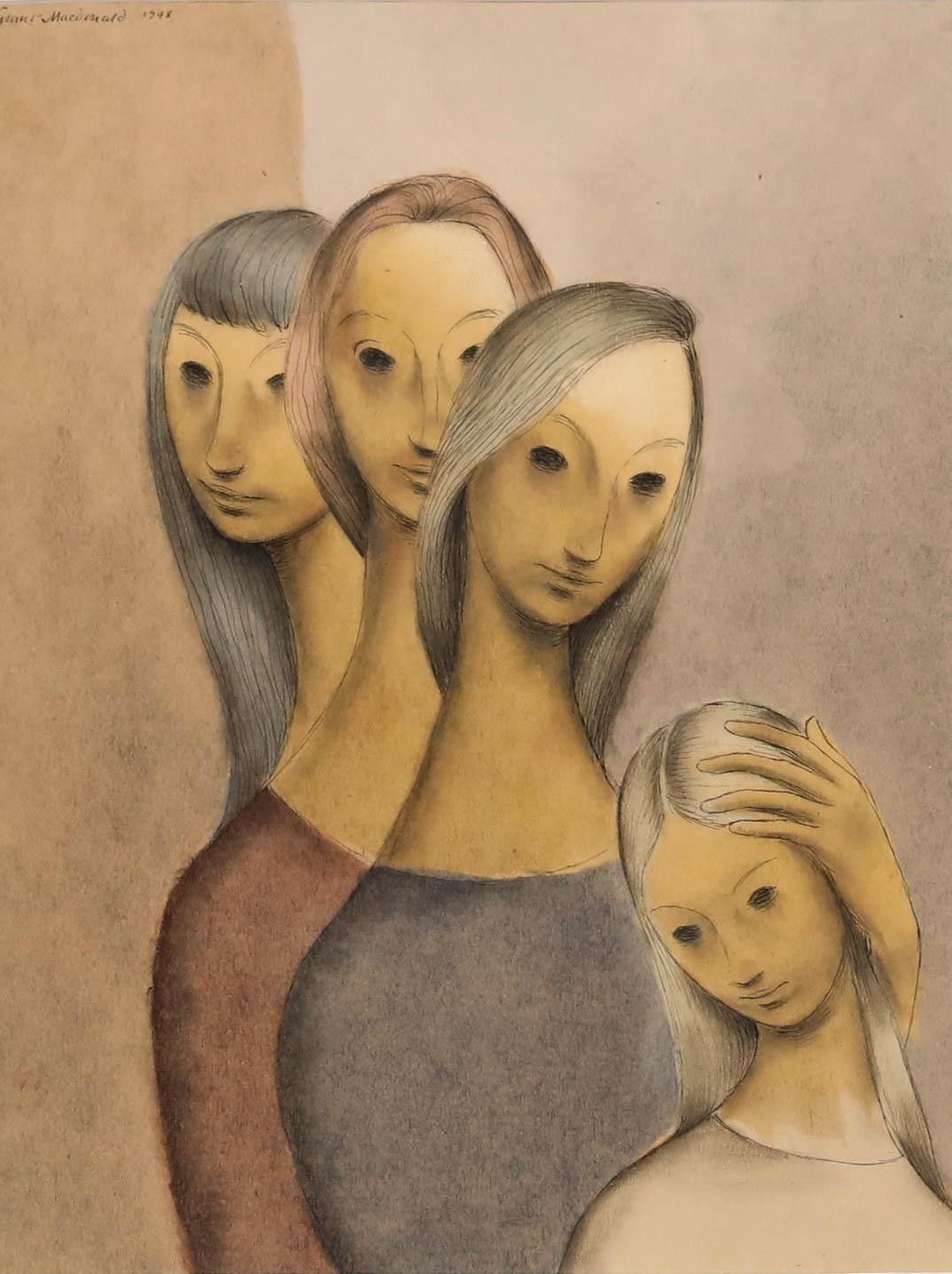 Grant Kenneth Macdonald (1909 1987) 1948 Pen And Ink Drawing, Four Sisters photo furniture