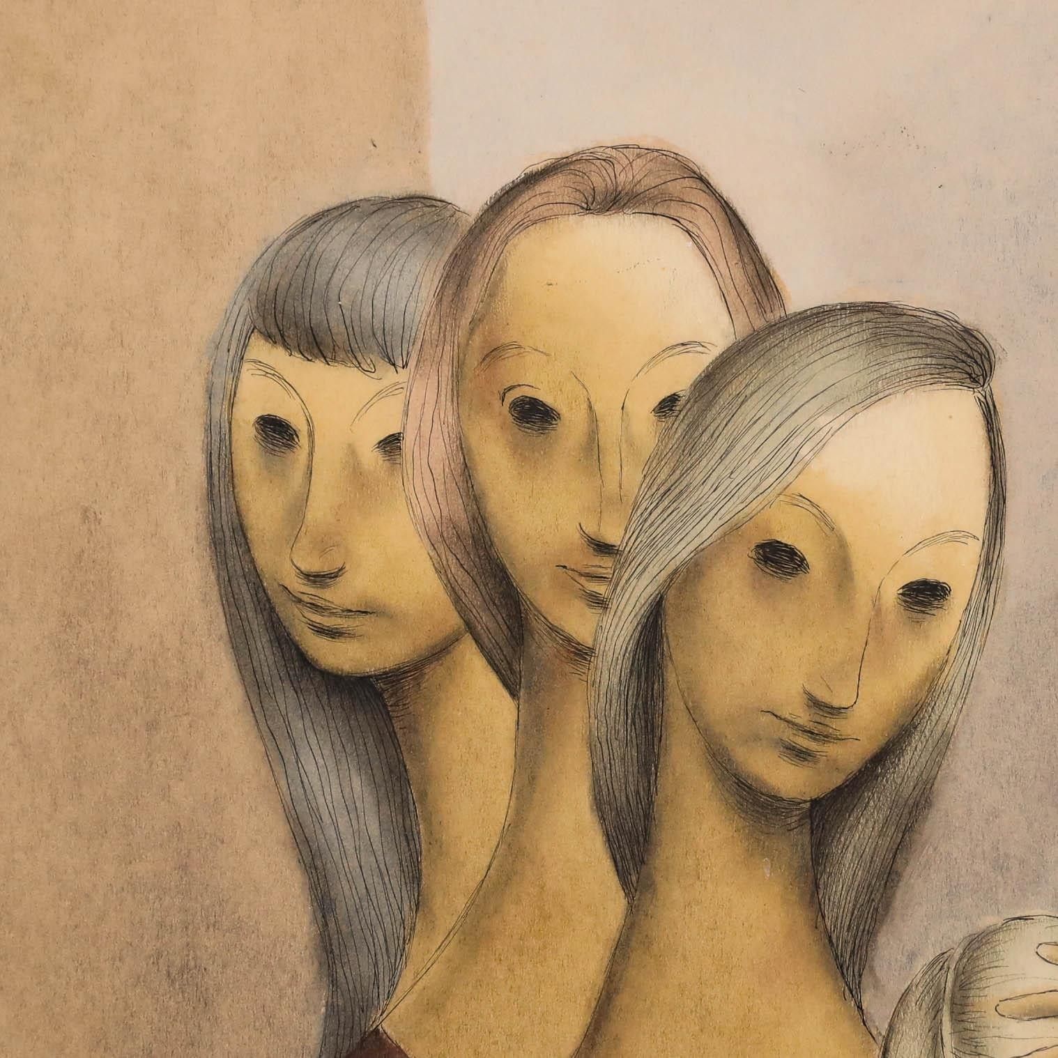 Grant Kenneth Macdonald (1909 1987) 1948 Pen And Ink Drawing, Four Sisters photo Art