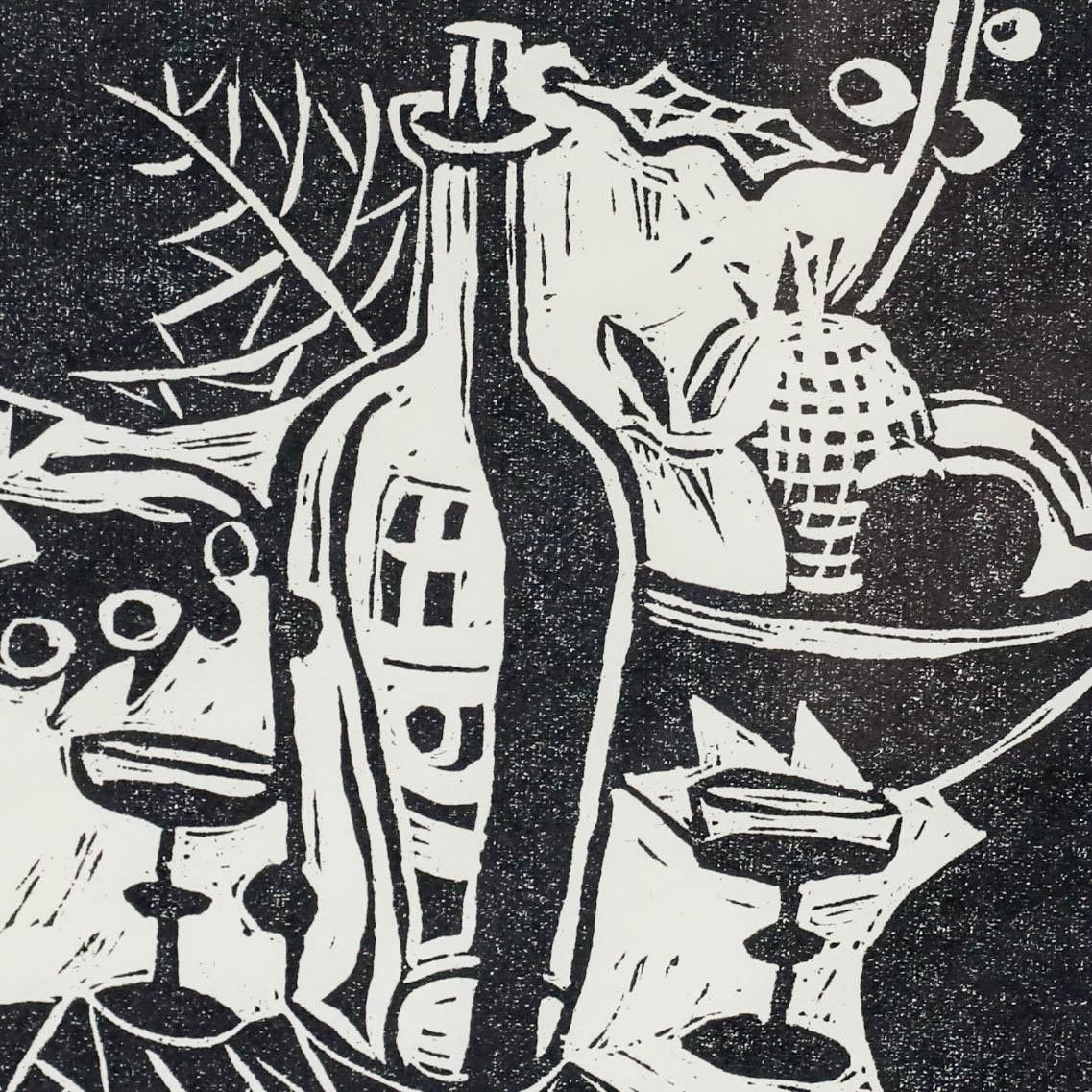 Peter Arnold (1922 2009) Framed 20th Century Linoprint, Wine And Fruit photo Art