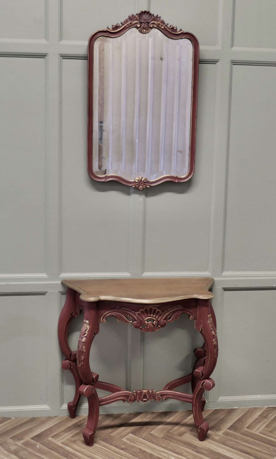 French Painted Console Or Hall Table With Matching Mirror photo furniture