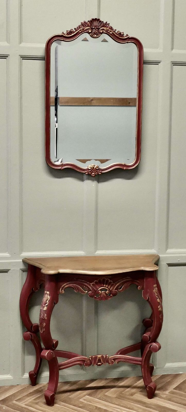 French Painted Console Or Hall Table With Matching Mirror photo 900.0