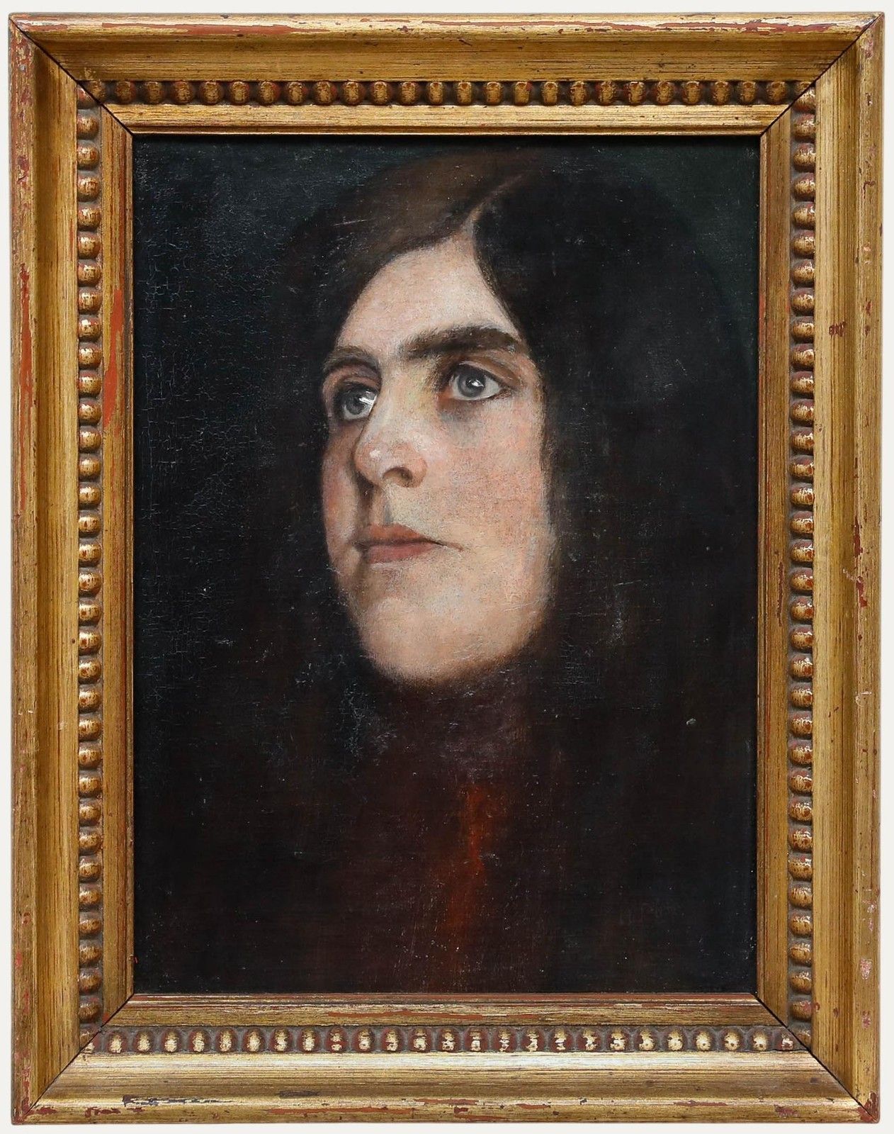 Heinrich Plühr (1859 1953) Early 20th Century Oil, Grey Eyed Girl