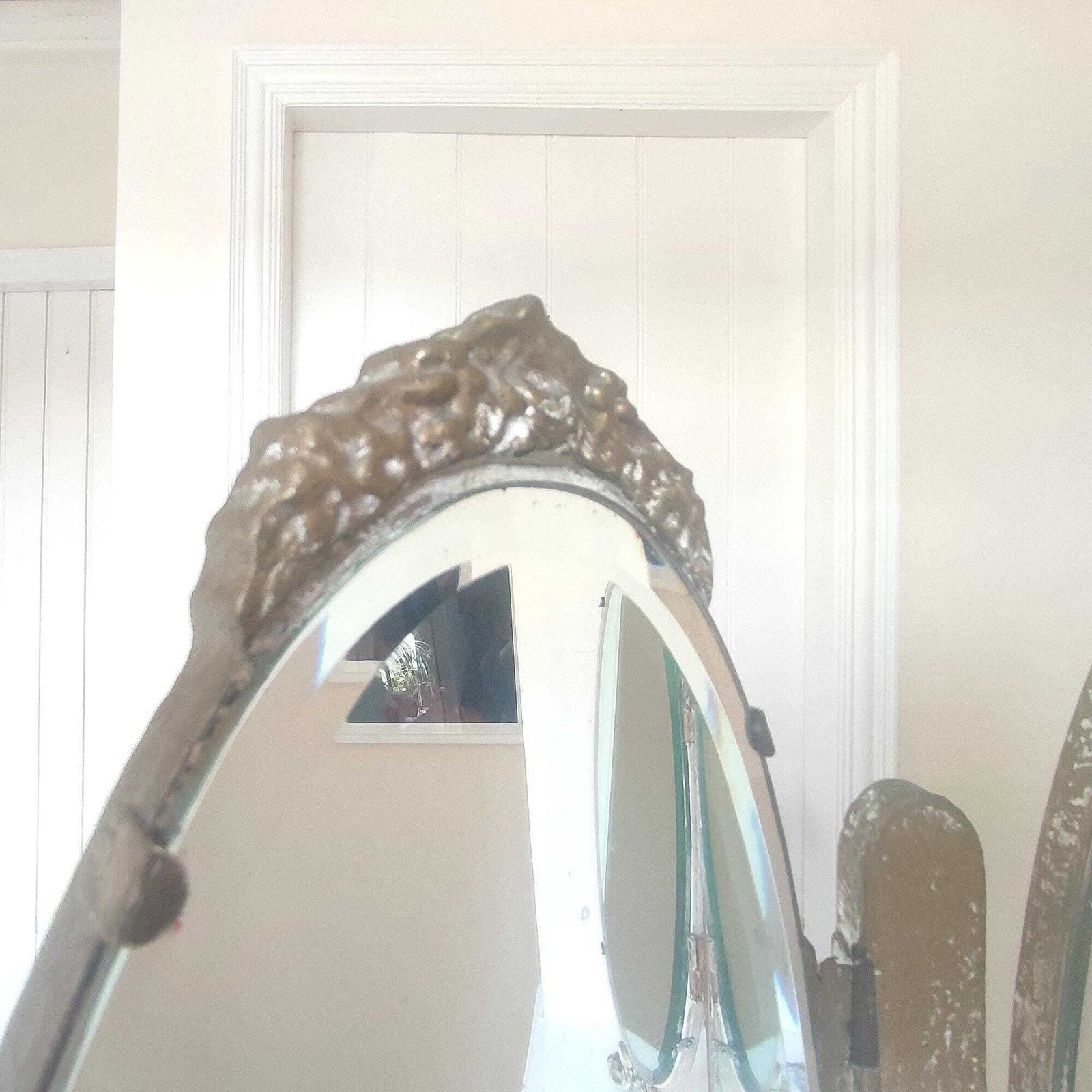 Miss Haversham's Romantic Ruin: Shabby Chic Gold Gilt Triptych Triple Vanity Mirror photo vinterior