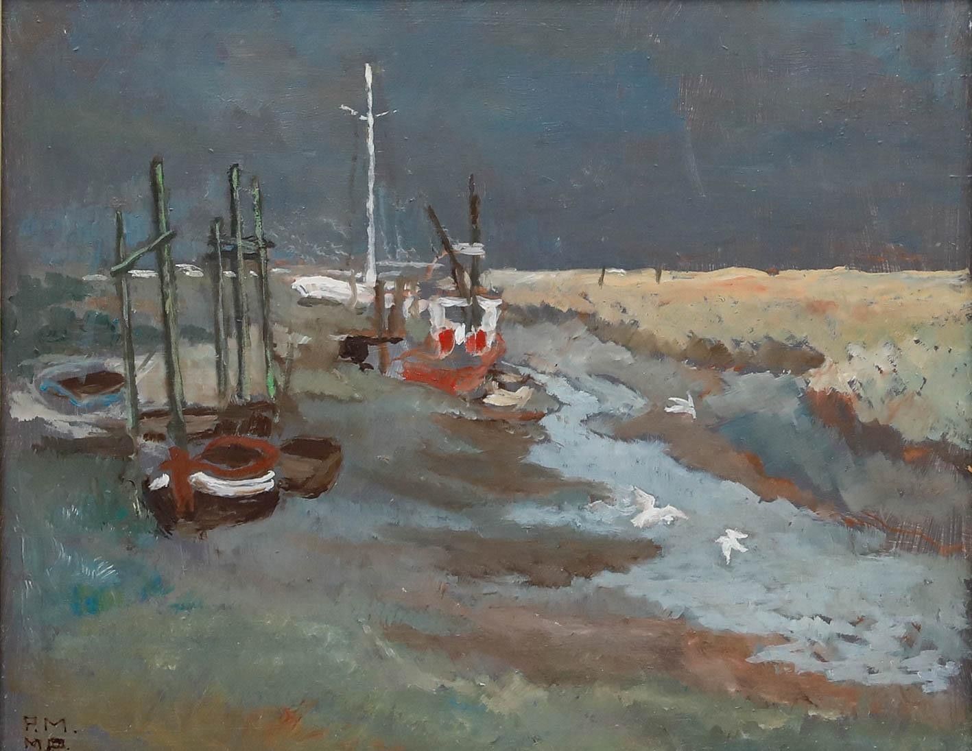 Pauline Marshall British School 1991 Oil, Stormy Skies At Low Tide photo furniture