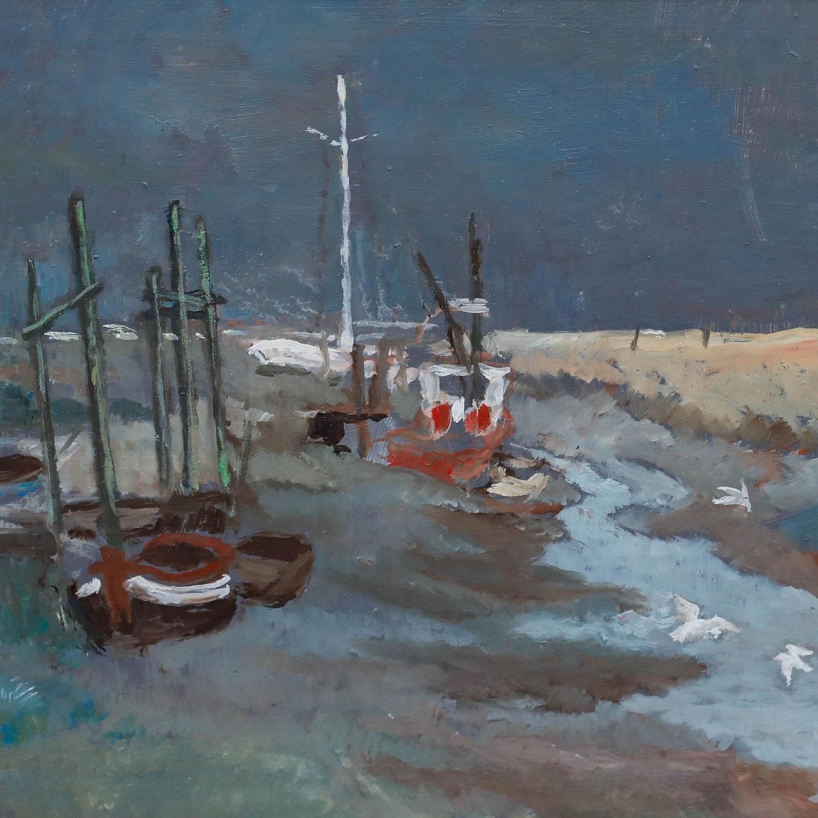 Pauline Marshall British School 1991 Oil, Stormy Skies At Low Tide photo Art