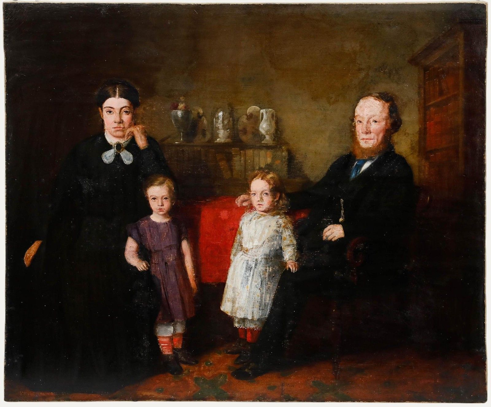 1870 Oil Victorian Family Portrait