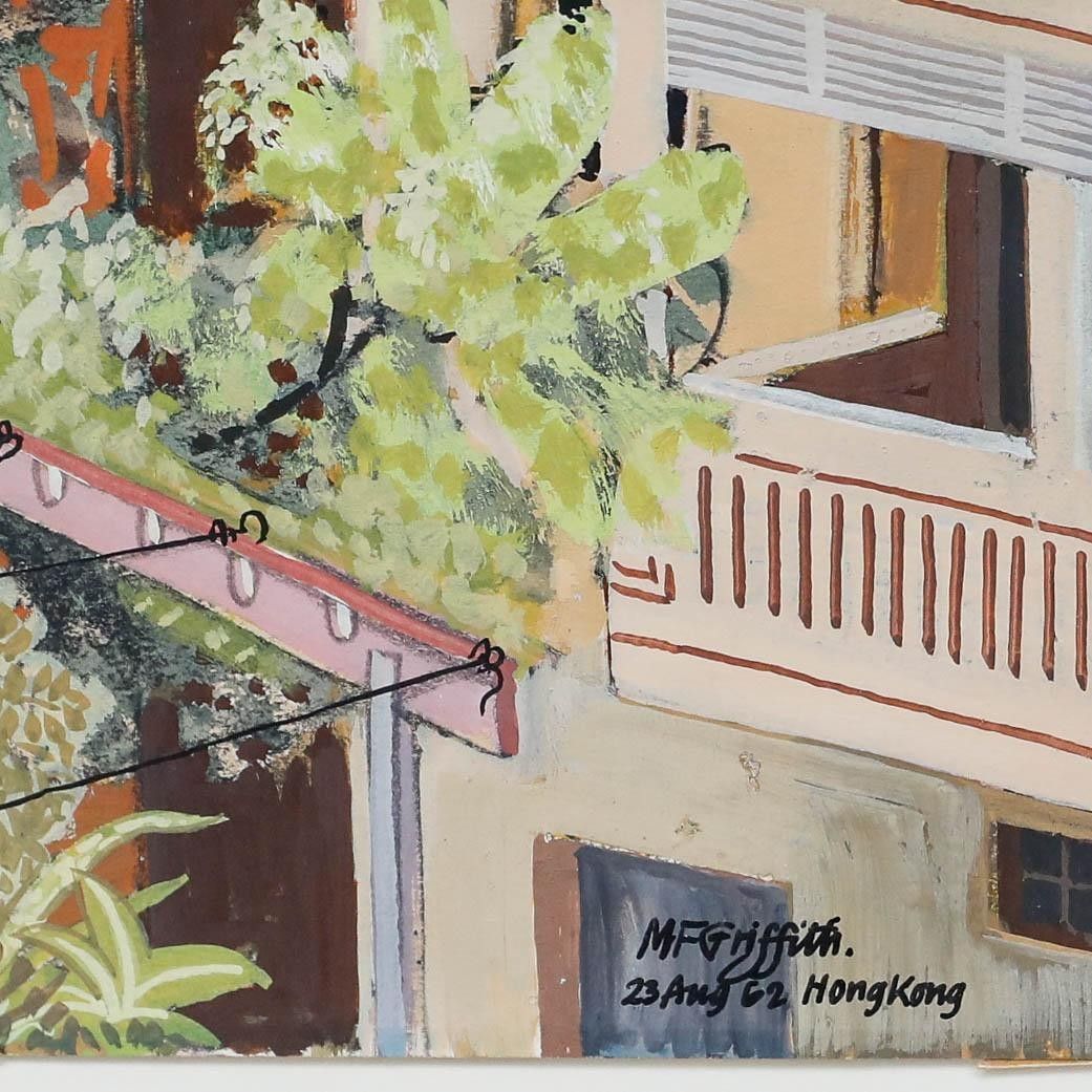 M. F. Griffith Framed 20th Century Gouache, Hong Kong photo vinterior