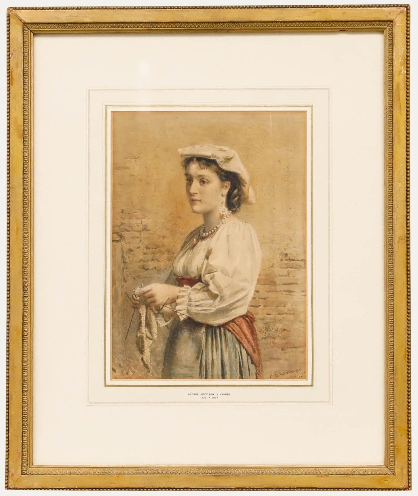George Goodwin Kilburne (1839 1924) Watercolour, Portrait Of A Lady Knitting