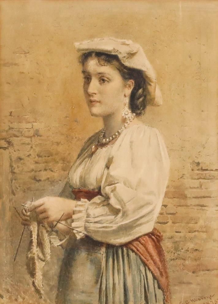 George Goodwin Kilburne (1839 1924) Watercolour, Portrait Of A Lady Knitting photo furniture